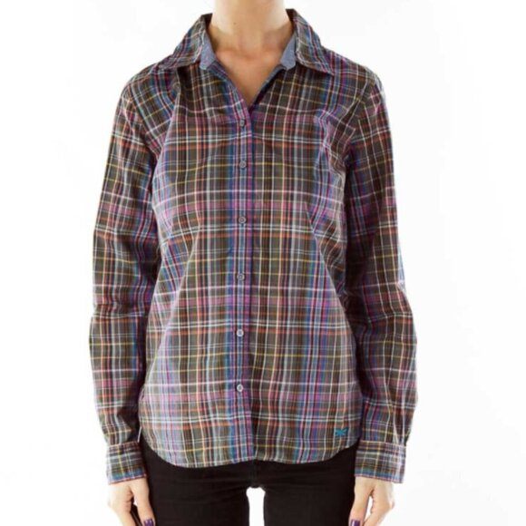 Talbots Tops - Talbots Gray Purple Plaid Shirt